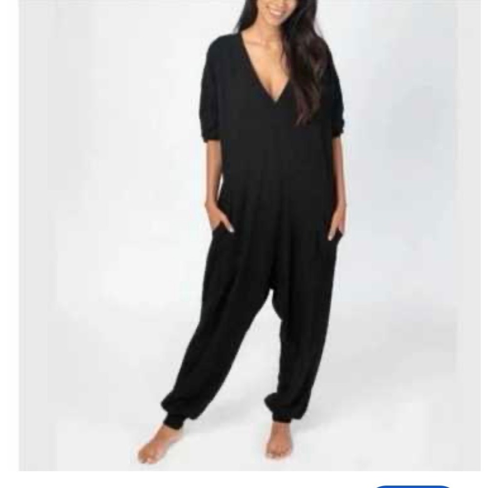 Natural Life Johnny Oversized Black Cotton Long Sleeve V-Neck Jumpsuit S Boho